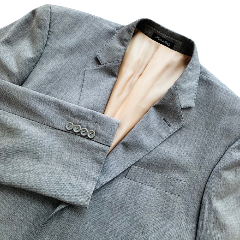 Bresciani Blazer Mens 46L Gray Wool Super 120s Herringbone Classic Luxury